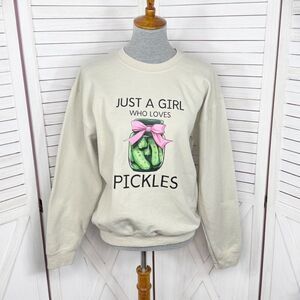 Just A Girl Who Lives Pickle Sweatshirt Tan‎ Medium